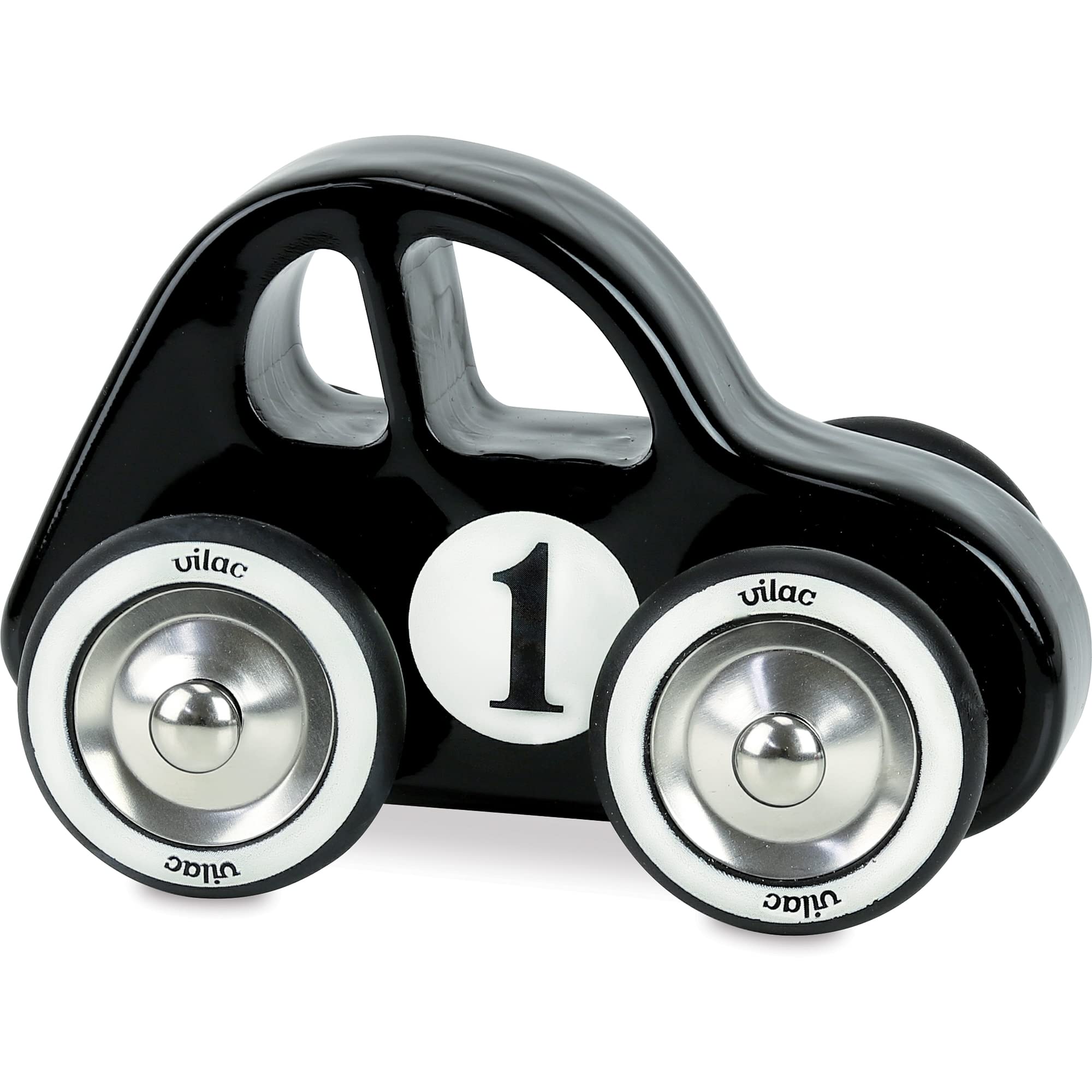 Vilac Wooden Swing Toy Racing Car, Metal and Rubber Wheels, Made in France, 14 x 9 x 8 cm, Suitable for 2 Years+, Black โ image 1