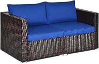 Vista 10 de Tangkula - Sofá de mimbre con cojines extraíbles, 2 piezas, sofá para balcón, terraza, jardín y piscina