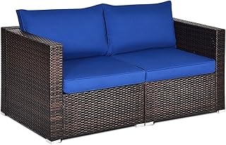 Tangkula Wicker Loveseat 2 Piece, Patio Furniture Couch with Removable C...