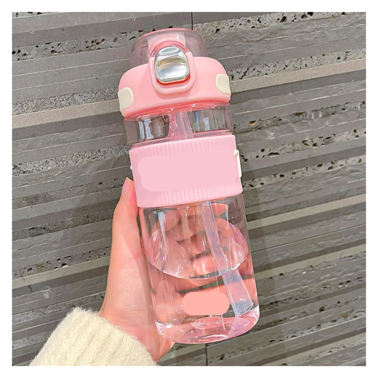 Trinkflasche Wasserflasche Einfache Buchstaben-Plastikbecher-Studenten-Sport-Wasserflasche Mit Großer Kapazität, Tragbarer Doppel-Trinkbecher Trinkflasche Fitness(Pink)