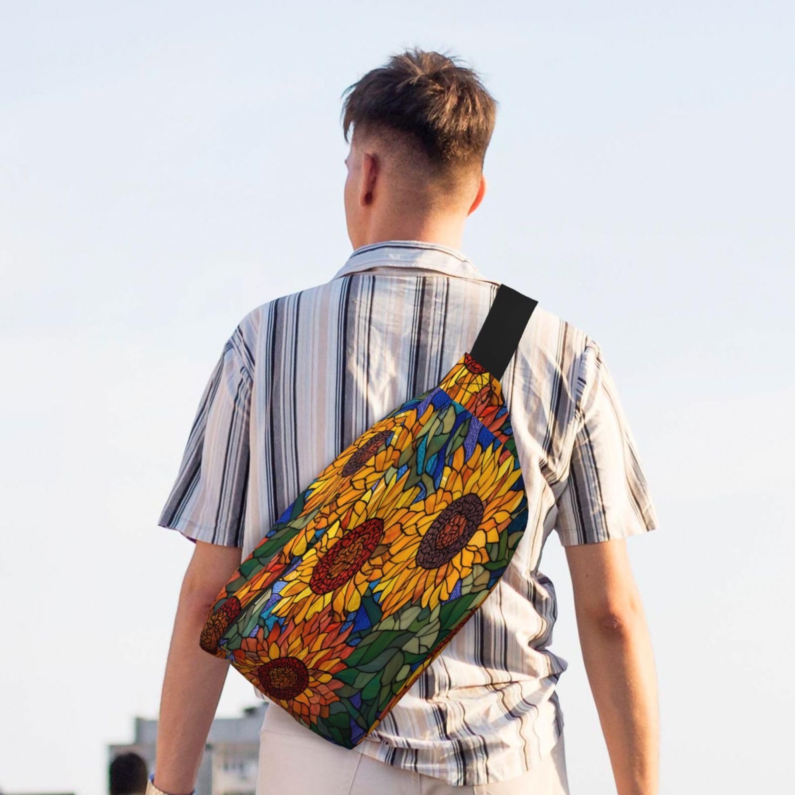 Sunflowers Stained Glass Fanny Pack For Women Man, Waist Belt Bag Crossbody For Sports Travel Hiking Running Jogging