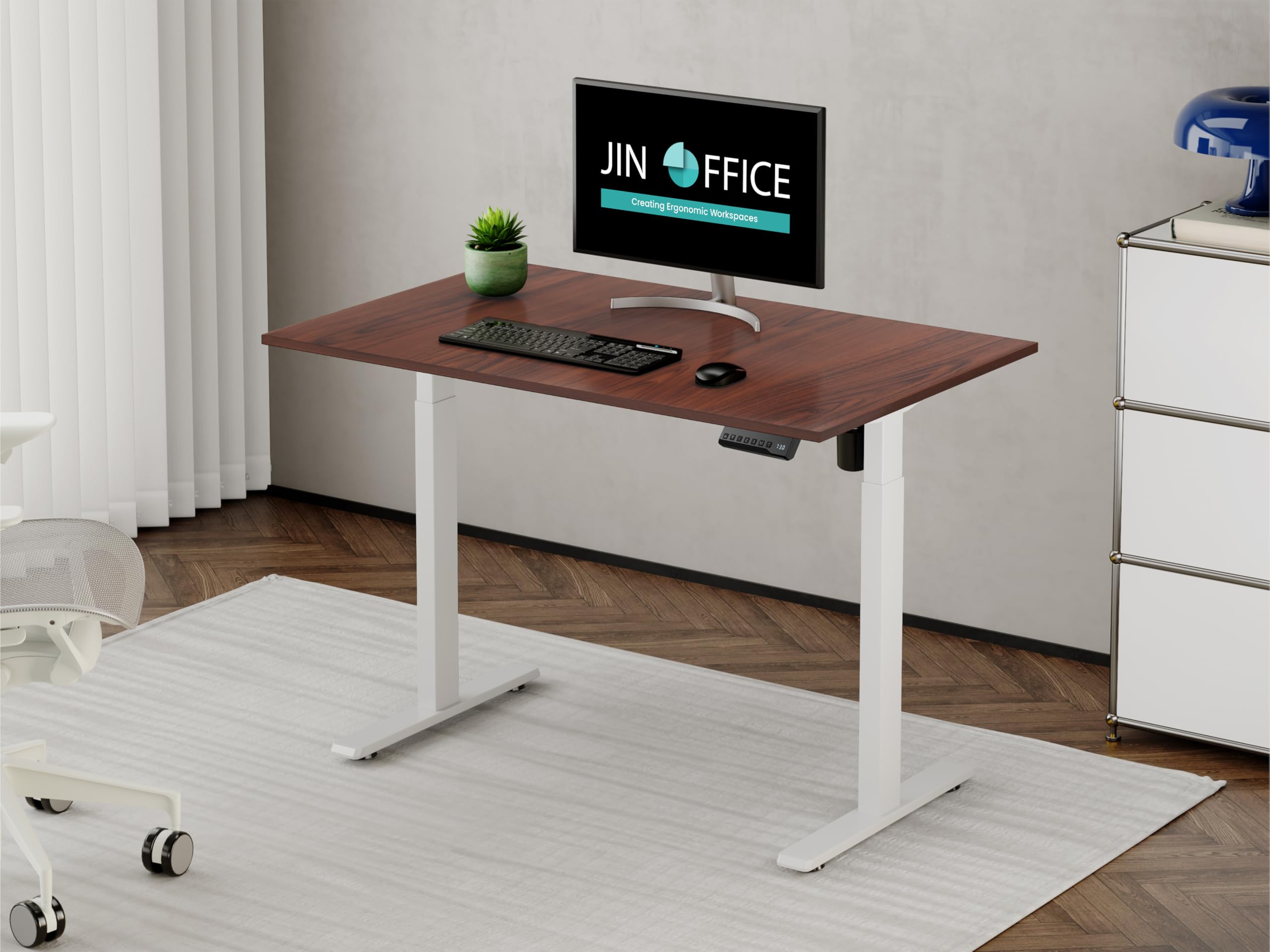 JIN OFFICE Height Adjustable Desk Electric | Sit Stand Desk with 3 Memory Presets| 80 Kg Wt. Capacity| White Frame with Brown Top (1200 X 750 Mm) (B0CPLRVFQF) Amazon Price History, Amazon Price Tracker