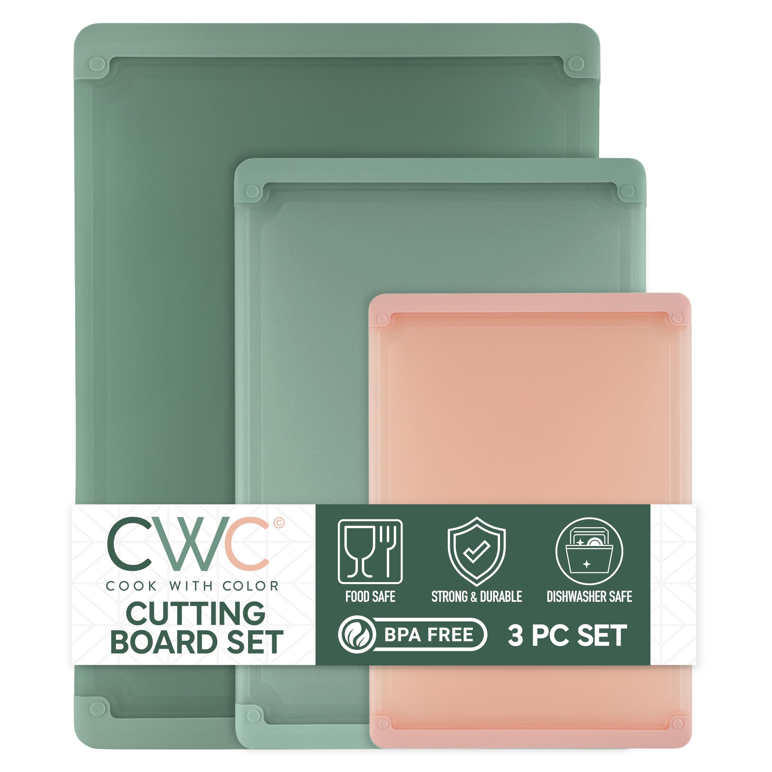 COOK WITH COLOR Extra Large Cutting Board Set, Jumbo-Sized Boards with Rubber Border for Enhanced Cooking Experience, 3-Piece, Blue/Teal