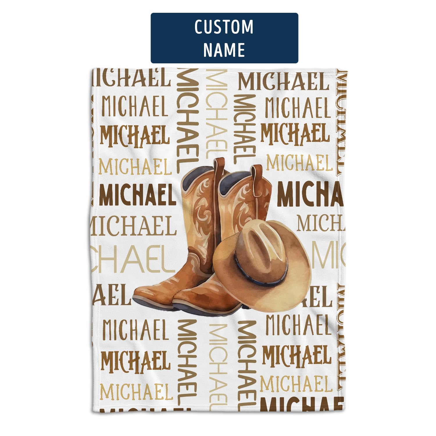 locobird Personalized Western Baby Blankets, Customized Cowboy Name Fleece Blankets, 100% Soft Polyester, 3 Sizes: 30x40, 50x60, 60x80 inches, Unisex, Brown
