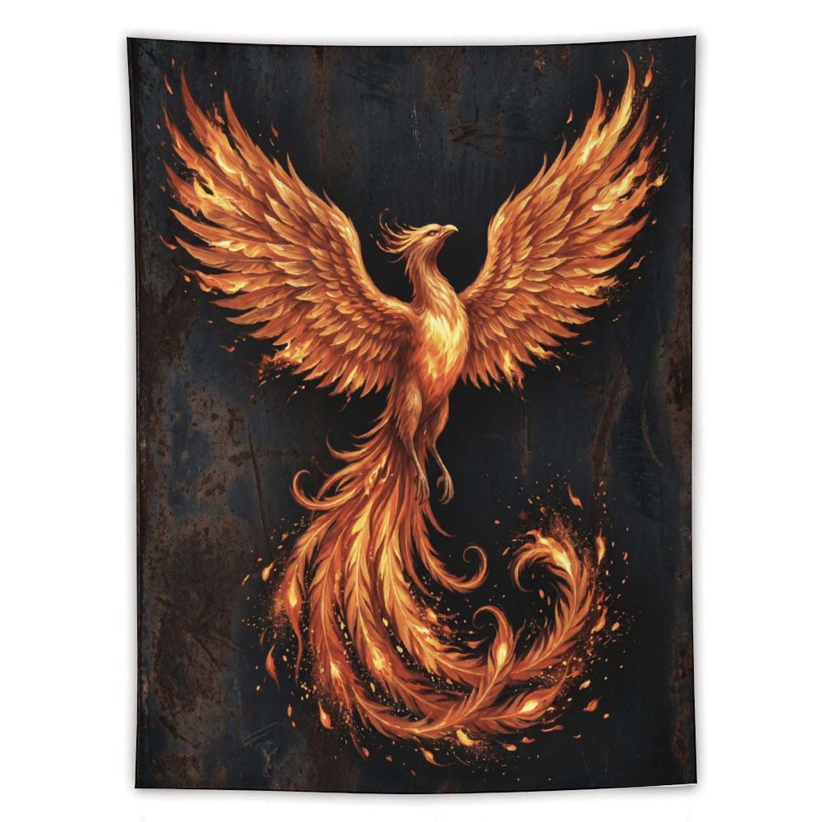 H3B8U2Y5 Rising Fire Phoenix Wall Tapestry, Fantasy Illustration Style