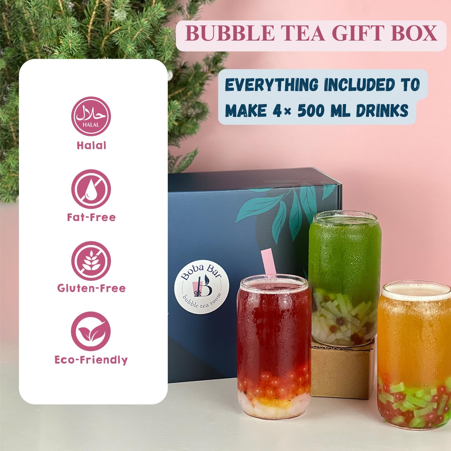 Coral Reef Kit de Té de Burbujas Mixtas 4 Porciones con Sabores de Té, Coberturas de Boba y Gelatina, Perlas de Tapioca