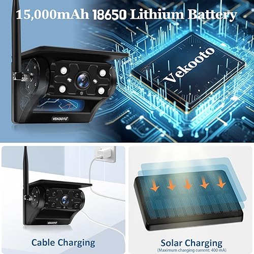 Miniatura 6 de VEKOOTO VK7 2 - Cámara de respaldo inalámbrica solar magnética con pantalla táctil IPS de 7 pulgadas, 15,000 mAh recargable, sin cableado, cámara de