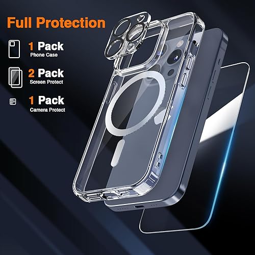 Miniatura 2 de VVUPIC Funda magnética para iPhone 15 Pro Max, compatible con MagSafe, antiamarilleo, protectores de pantalla y protectores de lente de cámara,