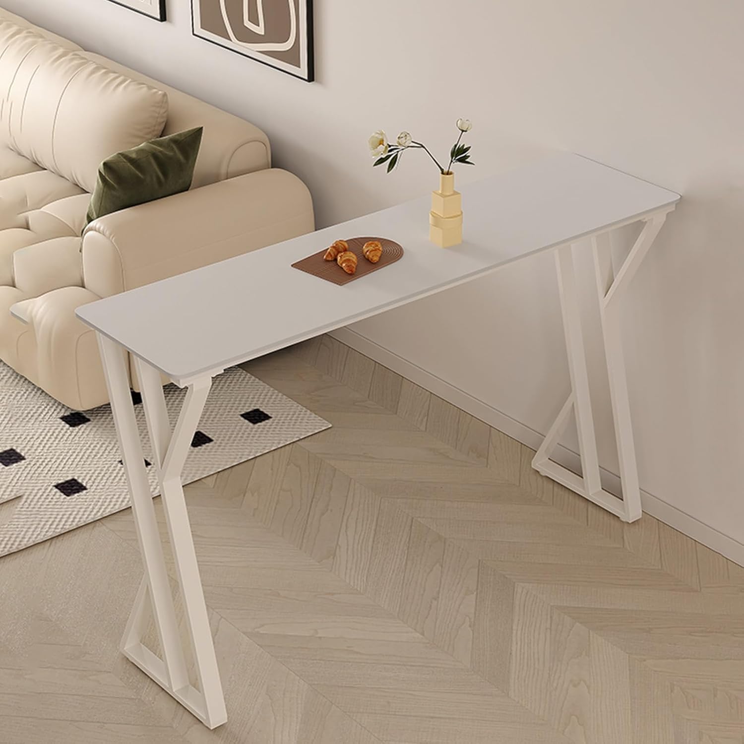 Rectangular Bar Height Table Long Table Against The Wall for Home Industrial Bar Table Creative Live Edge Dining Table Kitchen Space Counter Height for Cafe Easy to Clean and Save Space No Stool