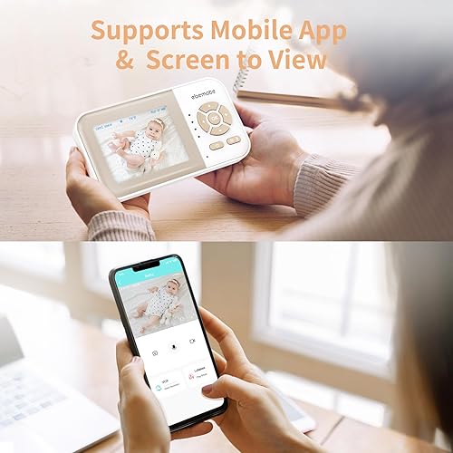 Miniatura 2 de ebemate Cámara de monitor de bebé con 2 cámaras, pantalla LCD de 2.8 pulgadas, video y audio, sin visión nocturna brillante, cámara de audio de