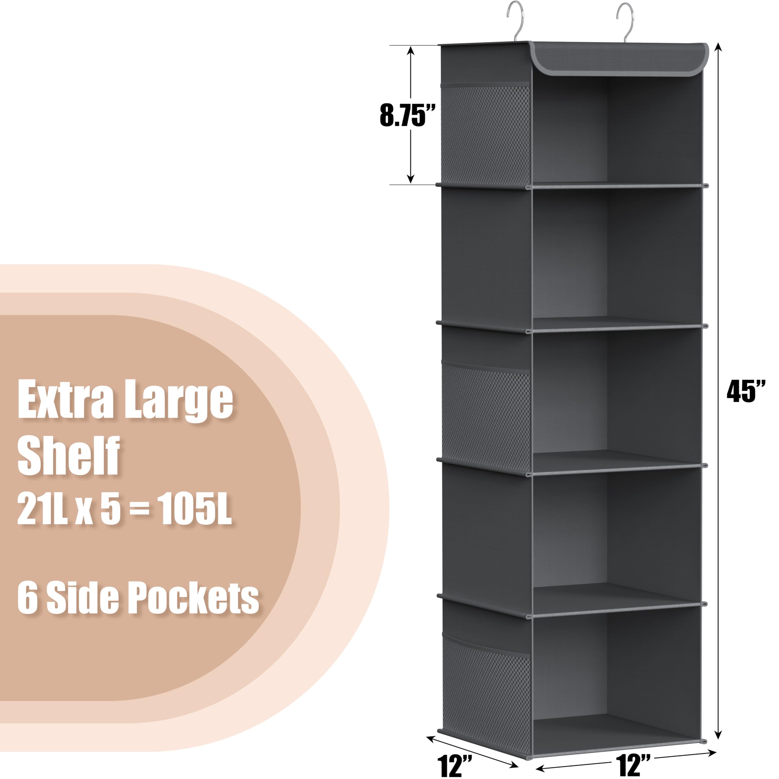 Simple Houseware Hängeschrank-Organizer – 5 Regale + Netztaschen, Türkis, Für Kleiderschrank
