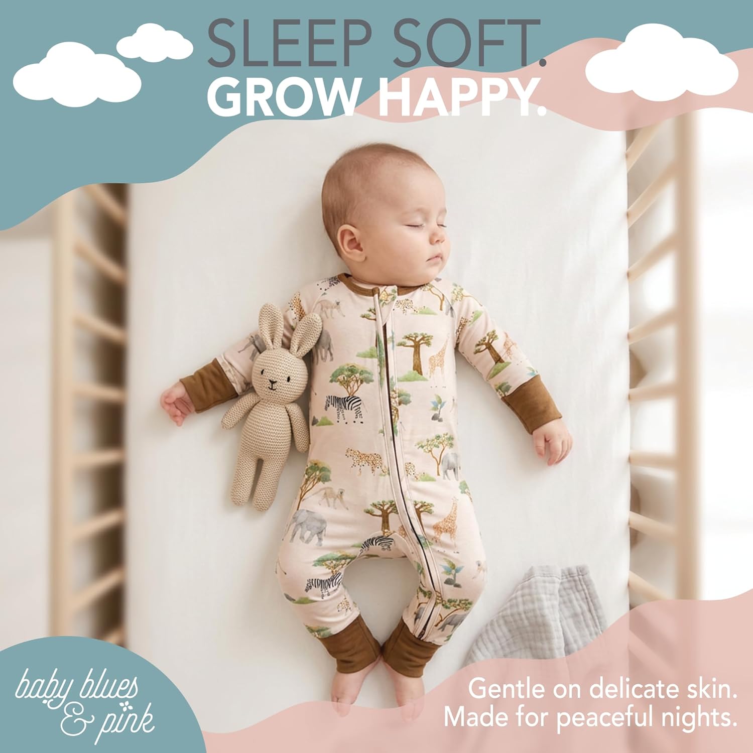 Baby Blues & Pink Viscose from Bamboo Baby Pajamas - 2-Way Zipper Footie Sleeper, Stretchy Convertible
