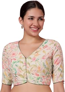 Studio Shringaar Women Linen Half Sleeve Multicoloured Printed Saree Blouse Price In India