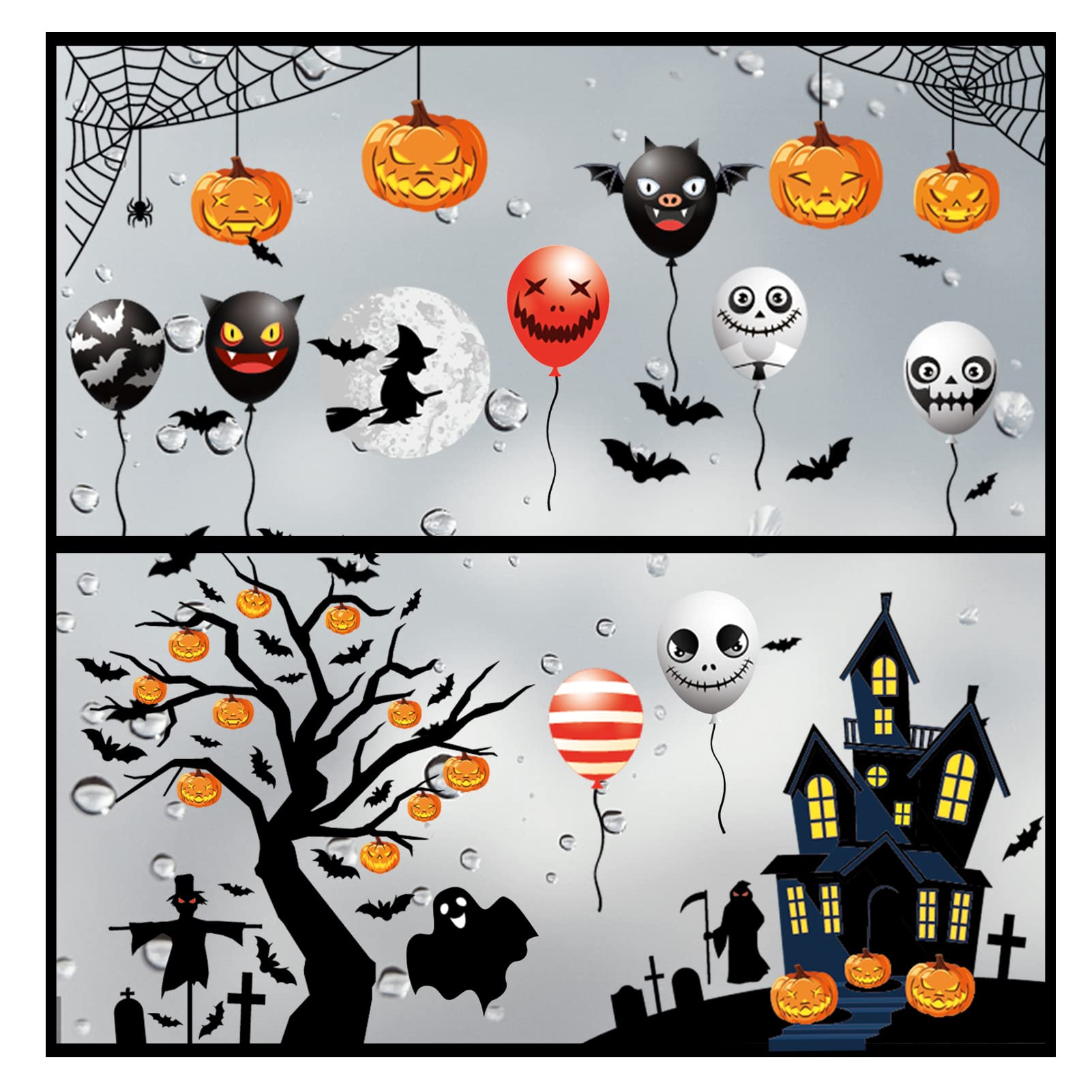 Colacoo Halloween Decorations,Halloween Window Clings,Halloween Window Decorations Stickers Double-Sided Removable Glass Window Decals, Happy Halloween Window Clings Party Decorations(8 Sheets)