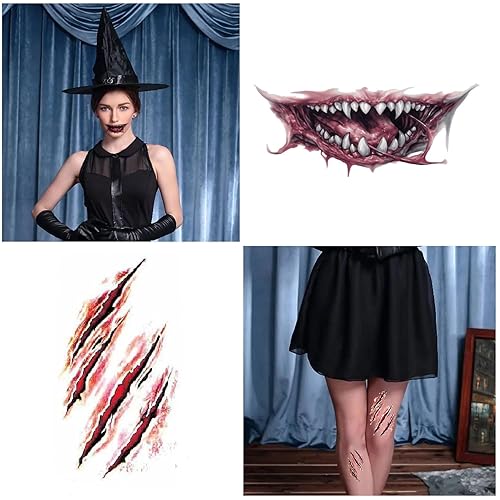 Miniatura 4 de Tatuajes faciales adhesivos de Halloween para la cara, tatuajes temporales para adultos, calcomanías de maquillaje para fiesta de Halloween, kit de