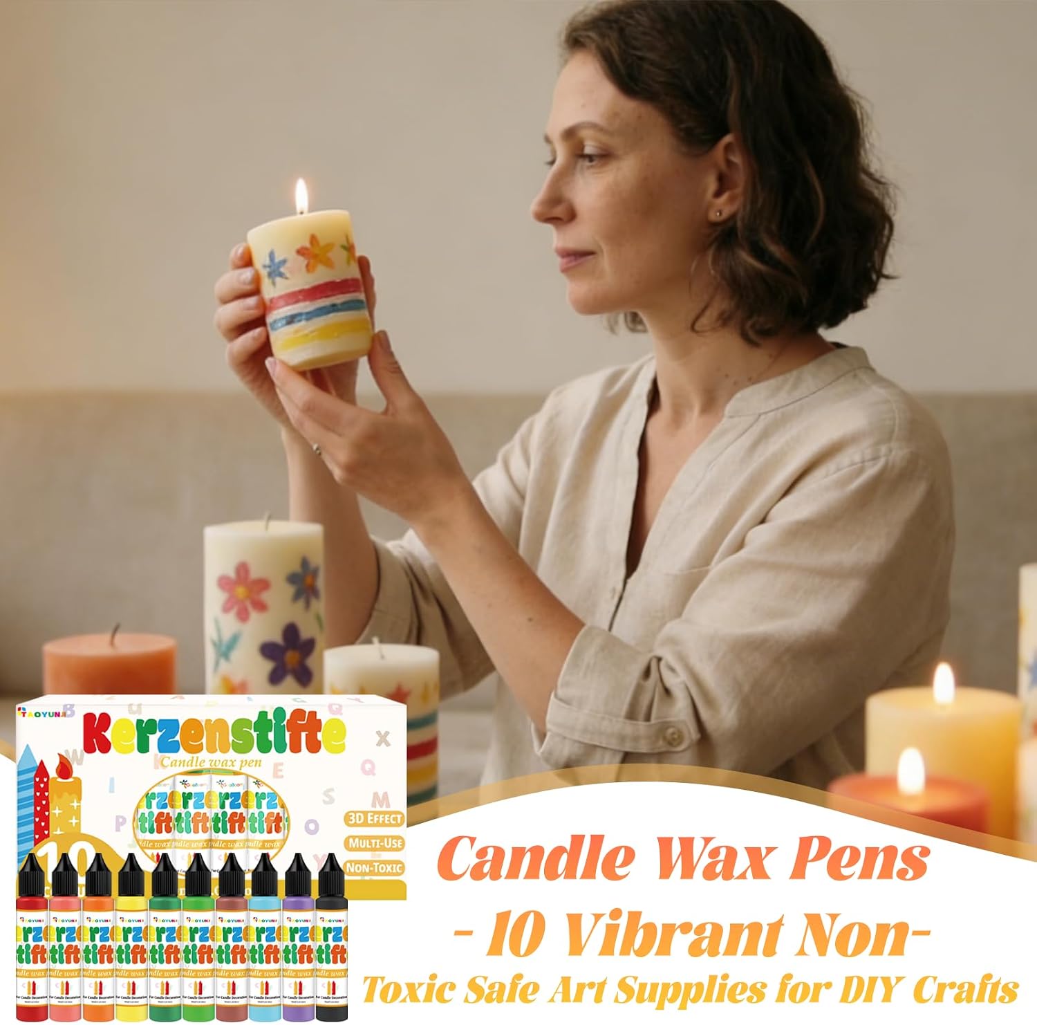 Candle Wax Pen, 10-Color Candle Painting kit for DIY Projects, Birthday Party, Special Occasions Create Colorful Candles, Safe and Non-Toxic(30ML/1.01OZ)