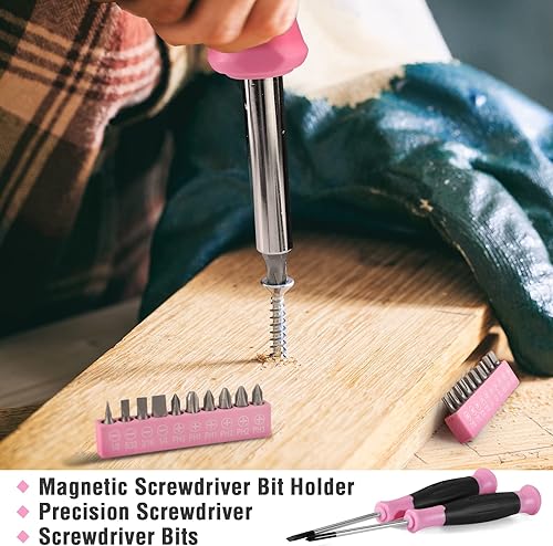 Miniatura 8 de WORKPRO Bolsa de herramientas de 13 pulgadas y juego de herramientas rosa de 35 piezas