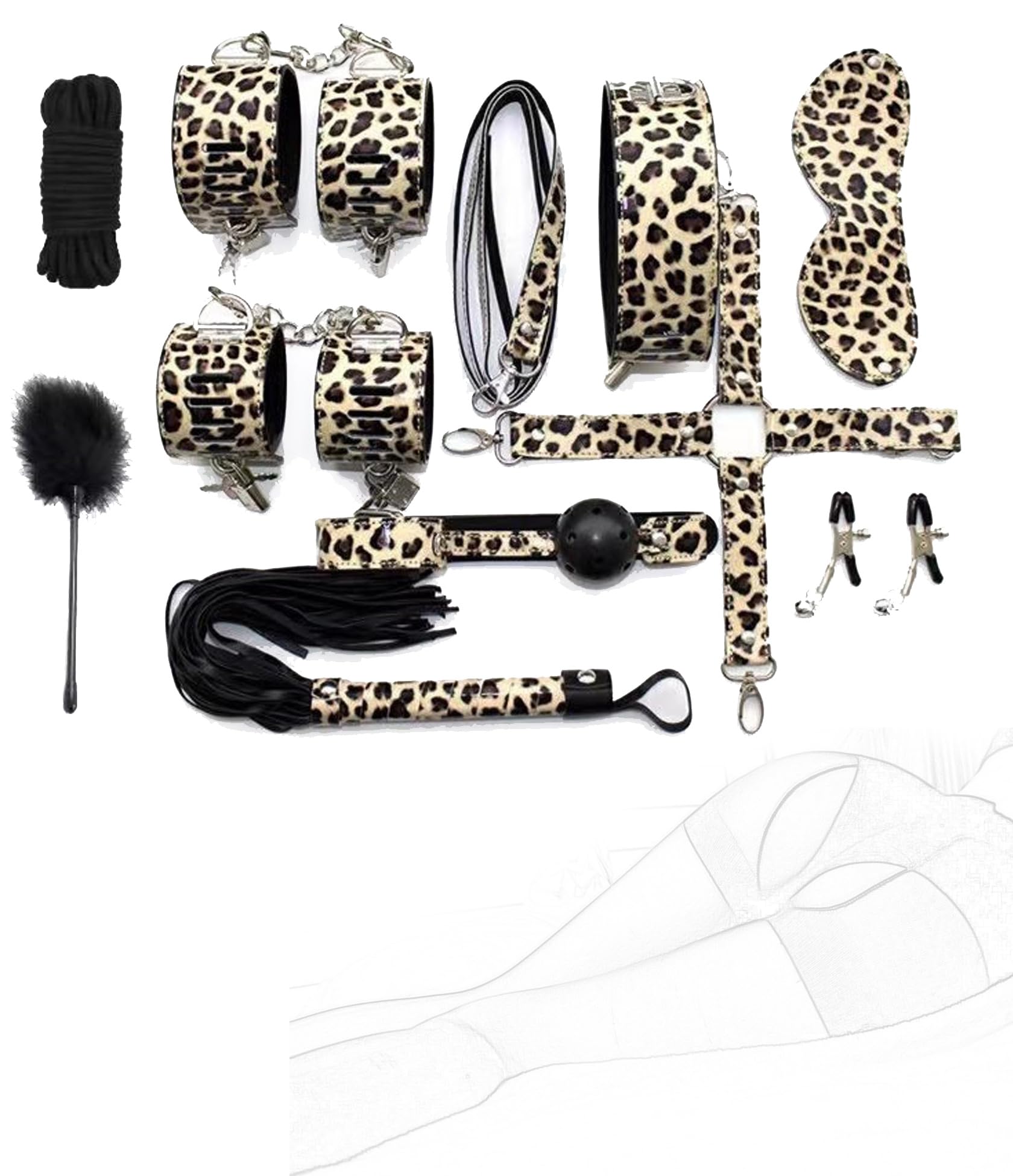 JINGHUA3 SM Bondage Set Fesselset 10 StüCk Fesseln Sex Betten Fesseln BDSM Mit Handschellen Und FußFesseln Peitsche Nippelklemmen Knebel Halsband Mit Leine Erotik Extrem Sexspielzeug FüR Paare (Gelb)