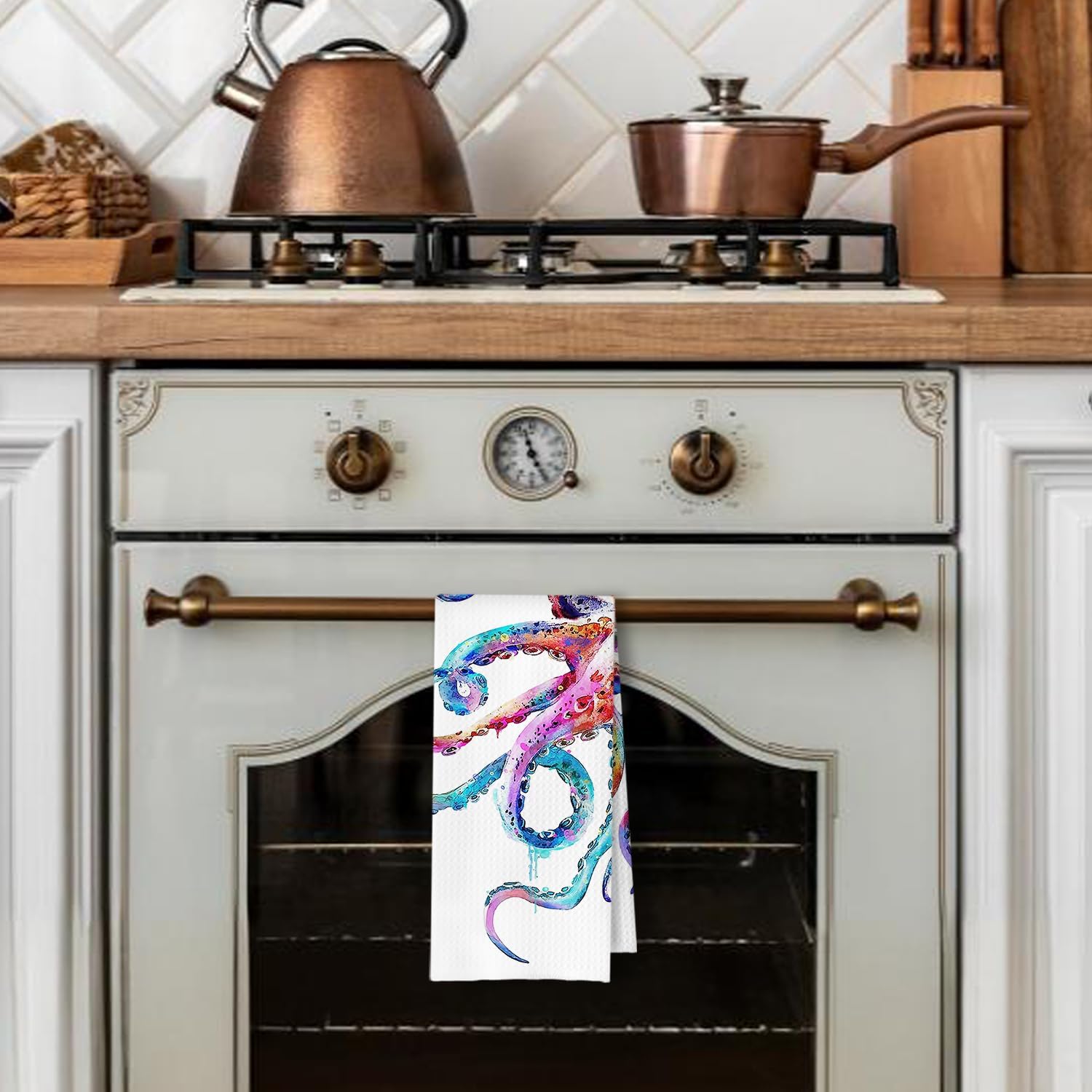 Coastal Colorful Octopus Decorative Hand Towels for Bathroom Decor, Nautical Kitchen Towels, Coastal Beach Dish Tea Towels for Kitchen Decor, 16x24 Inches image 3