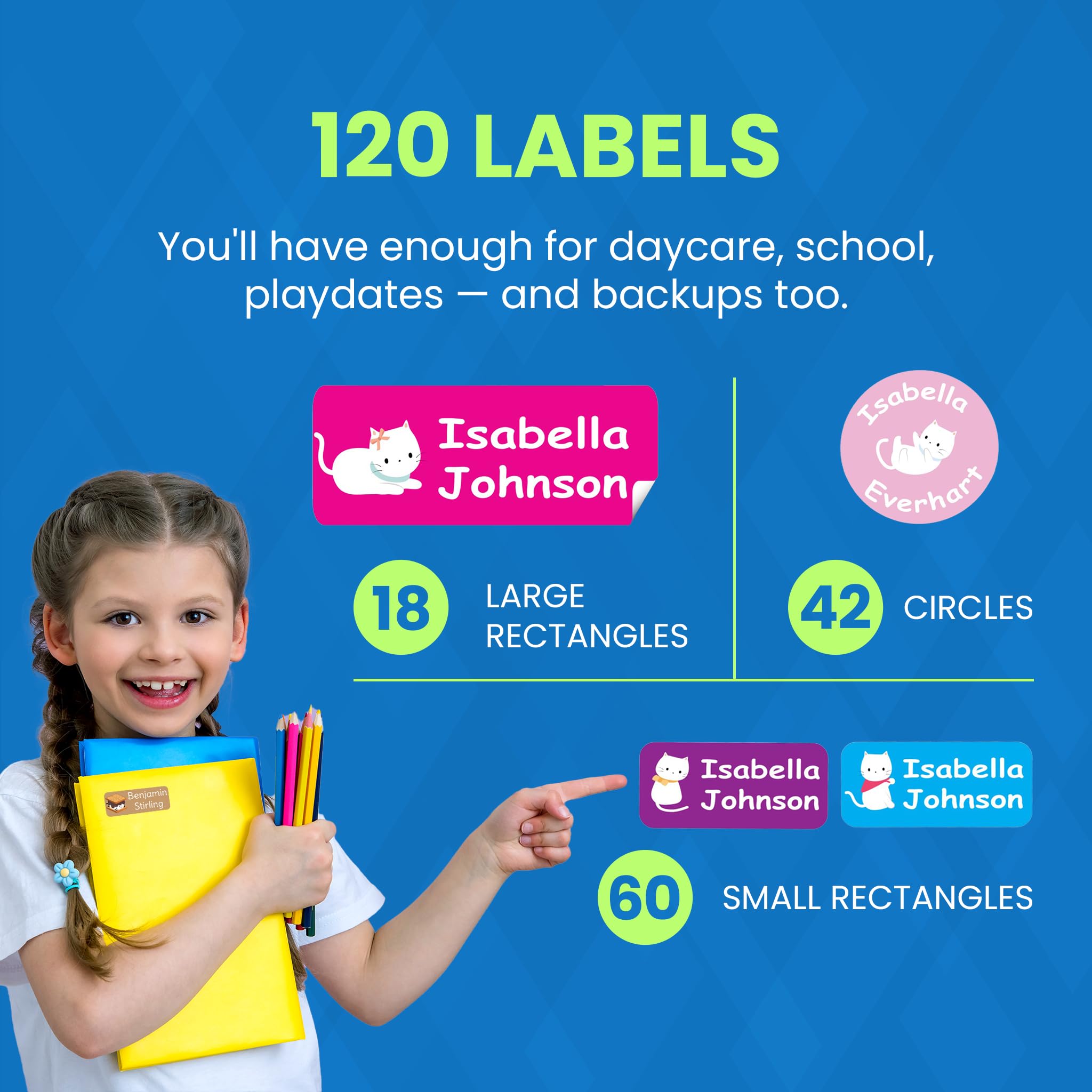 Gilbin Personalisierte, wasserdichte Namensetiketten, drücken und aufkleben, benutzerdefinierte Namen, zum Aufkleben auf Kleidung, ideal für Camp und Kindertagesstätte