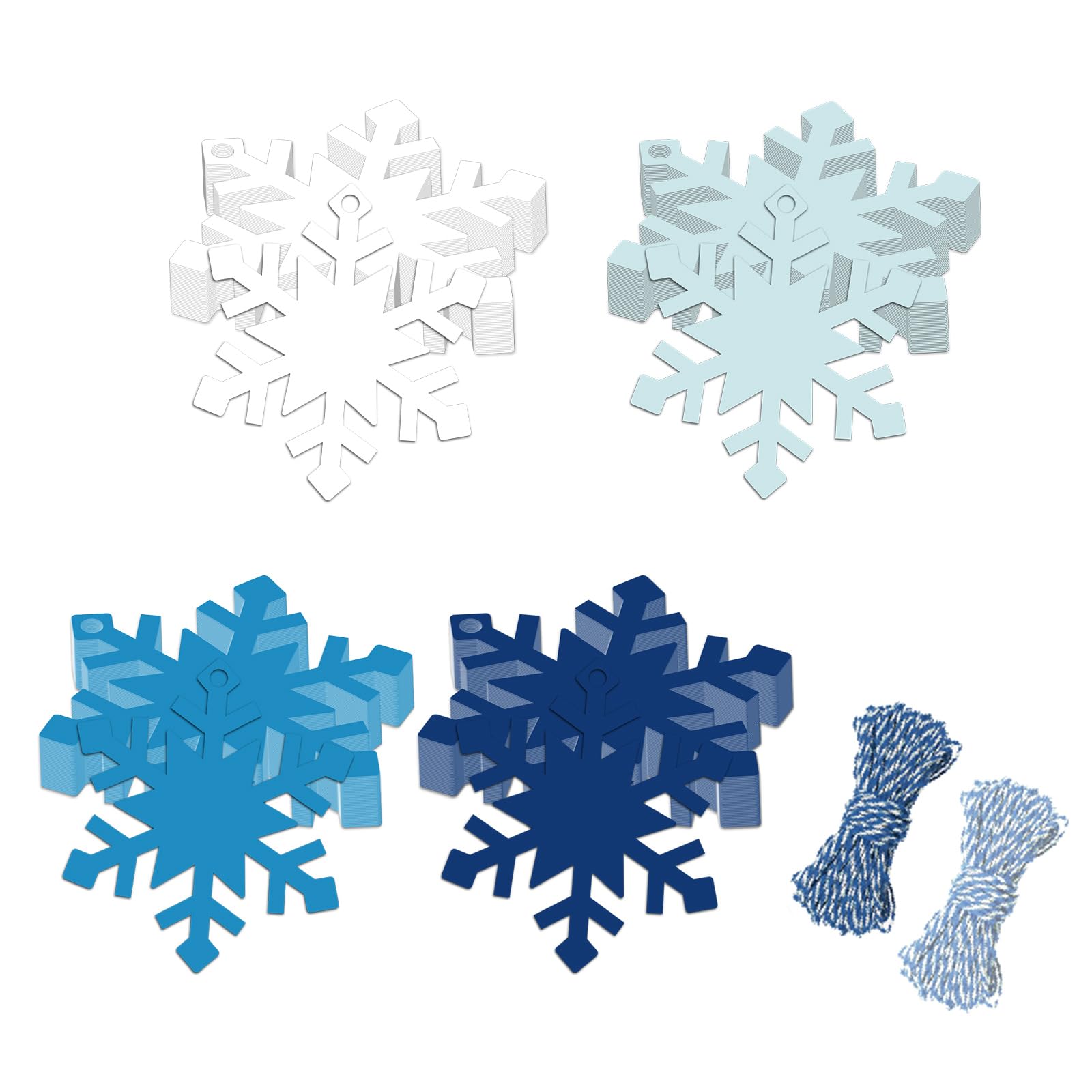 Whaline 120 Stück Weihnachts-Winter-Papier-Geschenkanhänger mit Hanfseil, weiß-blaue Schneeflocke, hängende Anhänger mit vorgestanzten Löchern, Weihnachtsgeschenke, Wunsch-Etiketten, 4 Farben