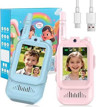Video Walkie Talkie Toys for Age 3-12 Boys Girls, 2 Pack Rechargeable Walkie Talkies with Screen,Long Range 2 Way Radio with 4 Voice Effects, Christmas Birthday Gifts for Kids Indoor Outdoor Camping