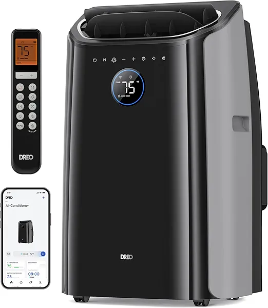 Dreo Portable Air Conditioners, 12,000 BTU AC Unit for Bedroom with Drainage-free Cooling, 46dB Quiet, APP/Voice/Remote, 24h Timer with Fan & Dehumidifier, Smart Standing AC for Room Indoors