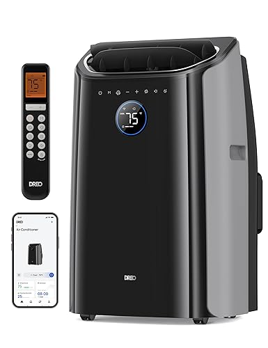 Dreo Portable Air Conditioners, 12,000 BTU AC Unit for Bedroom with Drainage-free Cooling, 46dB Quiet, APP/Voice/Remote, 24h Timer with Fan & Dehumidifier, Smart Standing AC for Room Indoors, AC515S - Black