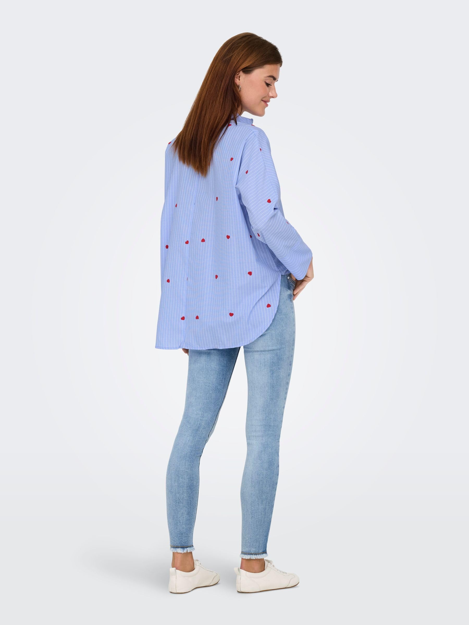 ONLY Onlnew Lina Grace LS Stripe EMB Shirt Femme Chemise Manches Longues Bleu
