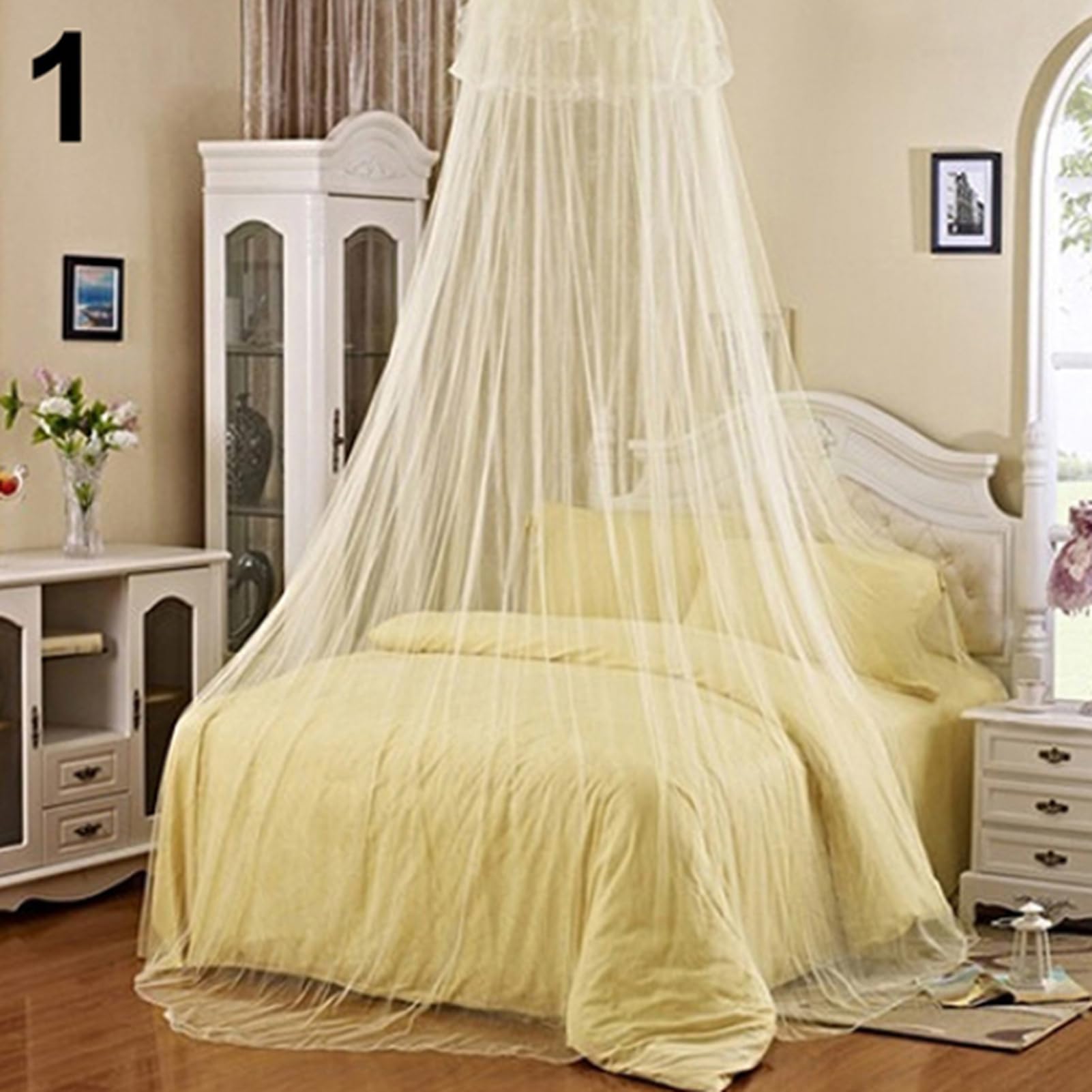 matumou Elegant Lace Bed Canopy Netting Curtain Round Dome Net Bedding