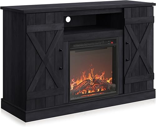 Miniatura 8 de BELLEZE Soporte de TV de 47 pulgadas con calentador de chimenea eléctrico de 18 pulgadas y centro de entretenimiento de medios, mesa consola para TV