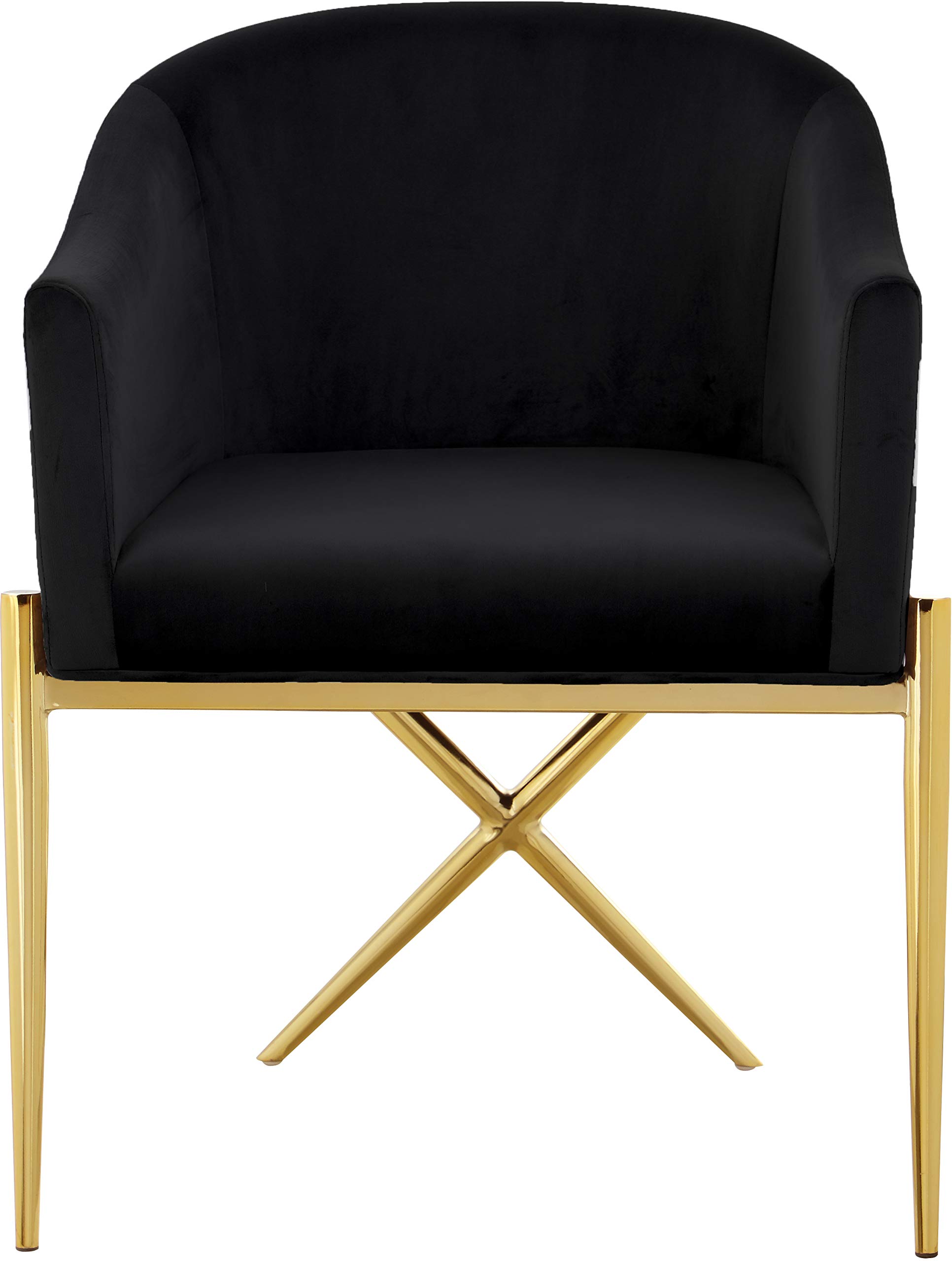 Meridian Furniture Xavier Collection Modern | Contemporary Velvet Upholstered Dining Chair with Sturdy Steel X Shaped Legs, 25.5" W x 24.5" D x 31.5" H, Black