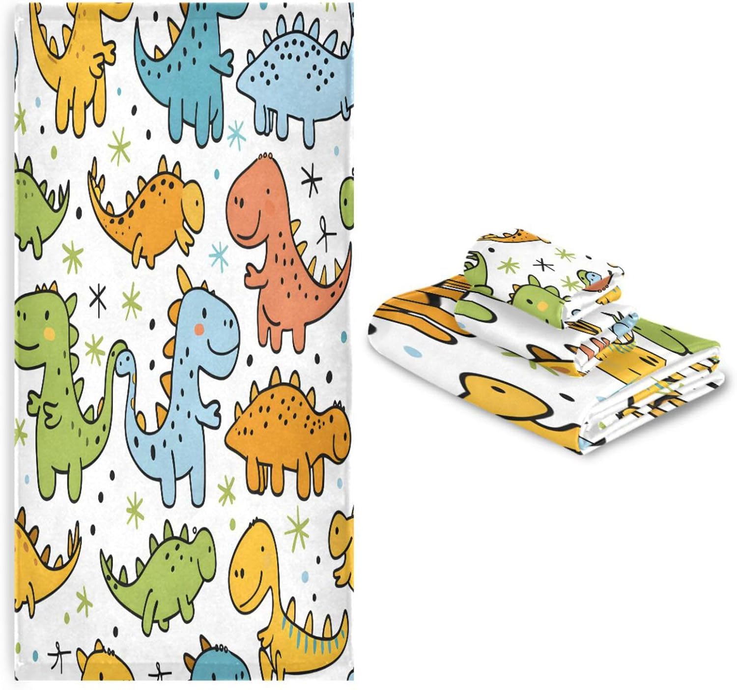 ALAZA Funny Dinosaurs Bath Towel Set Luxury Decorative Set of 3, 1 Bath Towel 1 Hand Towel 1 Washcloth Soft Multipurpose for for Bathroom Hotel Gym Yoga Spa