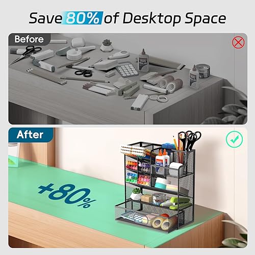 Miniatura 5 de Organizador de bolígrafos para escritorio, soporte multifuncional para lápices con cajones organizadores de escritorio, almacenamiento de gran
