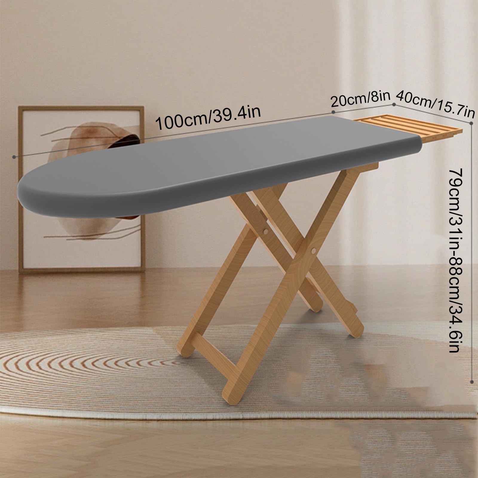 Tabla de Planchar Madera Resistente, Mesa Planchar Plegable con Soporte de Hierro para el Hogar y el Lavadero, Ajustable en 3 Alturas