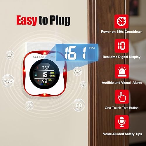 Miniatura 2 de Paquete de 3 detectores combinados de humo y monóxido de carbono, funciona con pilas, alarma portátil de humo y Co para el hogar, dormitorio, viajes