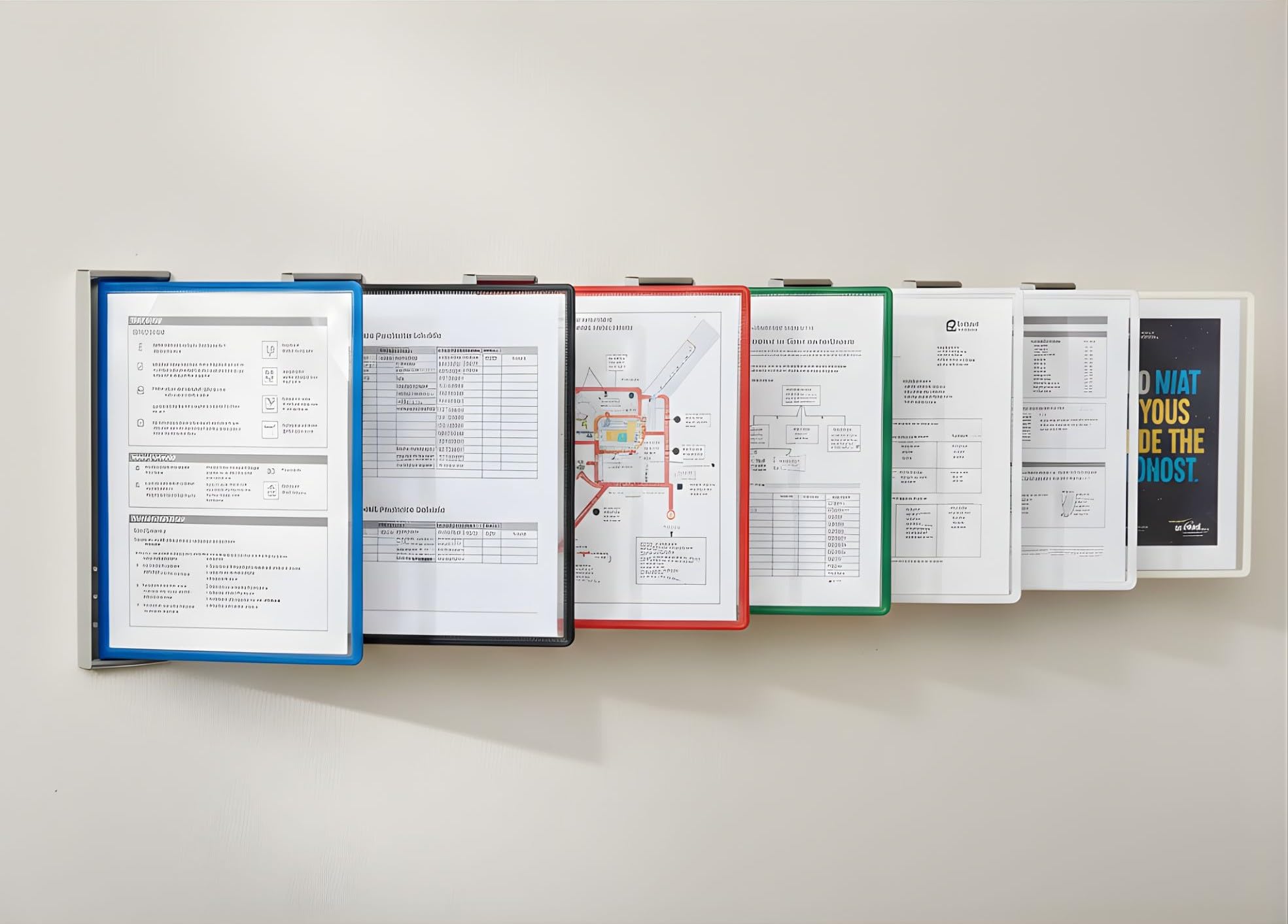 LEVIATAN Wand-Sichttafelsystem A4 | 10 Präsentationstafeln | Platzsparende Wandhalterung aus Metall | Für Büro, Lager und Produktion | Weiß