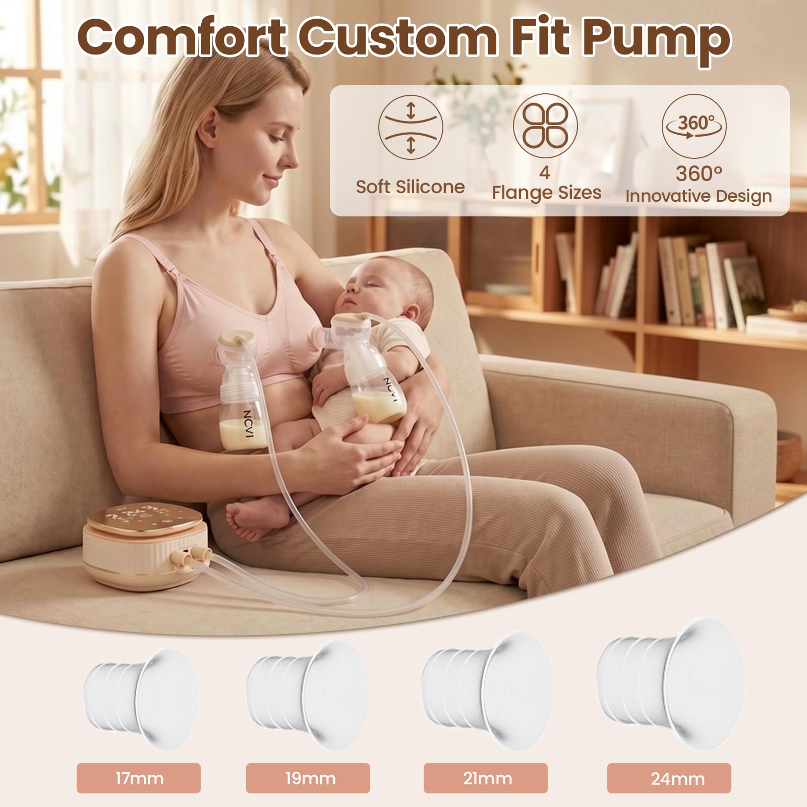 NCVI Tiralatte elettrico, tiralatte 2 in 1 indossabile e biberon con comfort micro-vibrazione, 4 modalità 9 livelli, 4400 mAh, ricaricabile, per casa, lavoro e viaggi