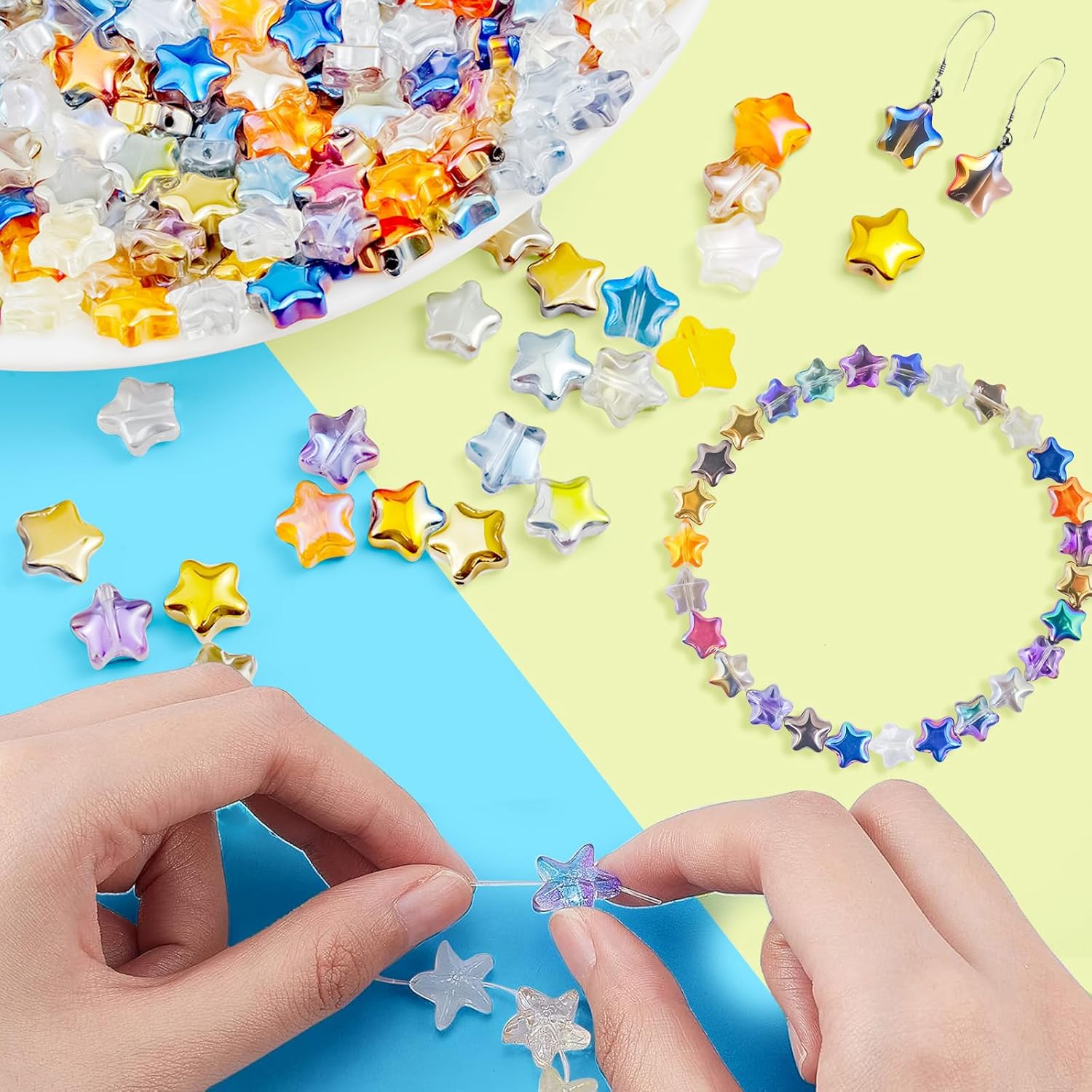 300 Pcs Glass Star Beads Star Shape Crystal Spacer Beads Electroplate Mixed Color Star Beads for DIY Craft Jewelry Bracelet Necklace Earrings Making - Image 5
