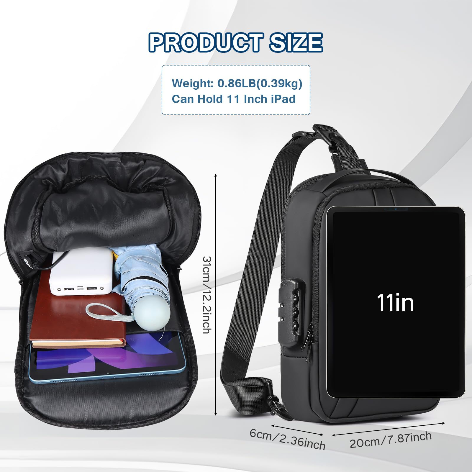 Borsa a tracolla per uomo antifurto borsa a tracolla per le donne zaino con porta di ricarica USB per viaggi, nero