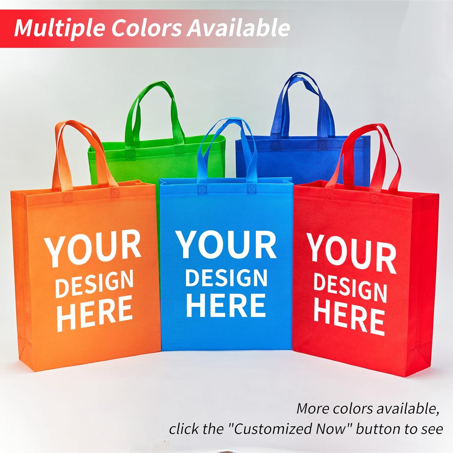 100 Pcs Custom Reusable Bags with Your Business Logo & Text Personalized Non-Woven Tote Bags with Handle Kitchen Shopping Bag 12"x4"x15" Heavy Duty Grocery Bag
