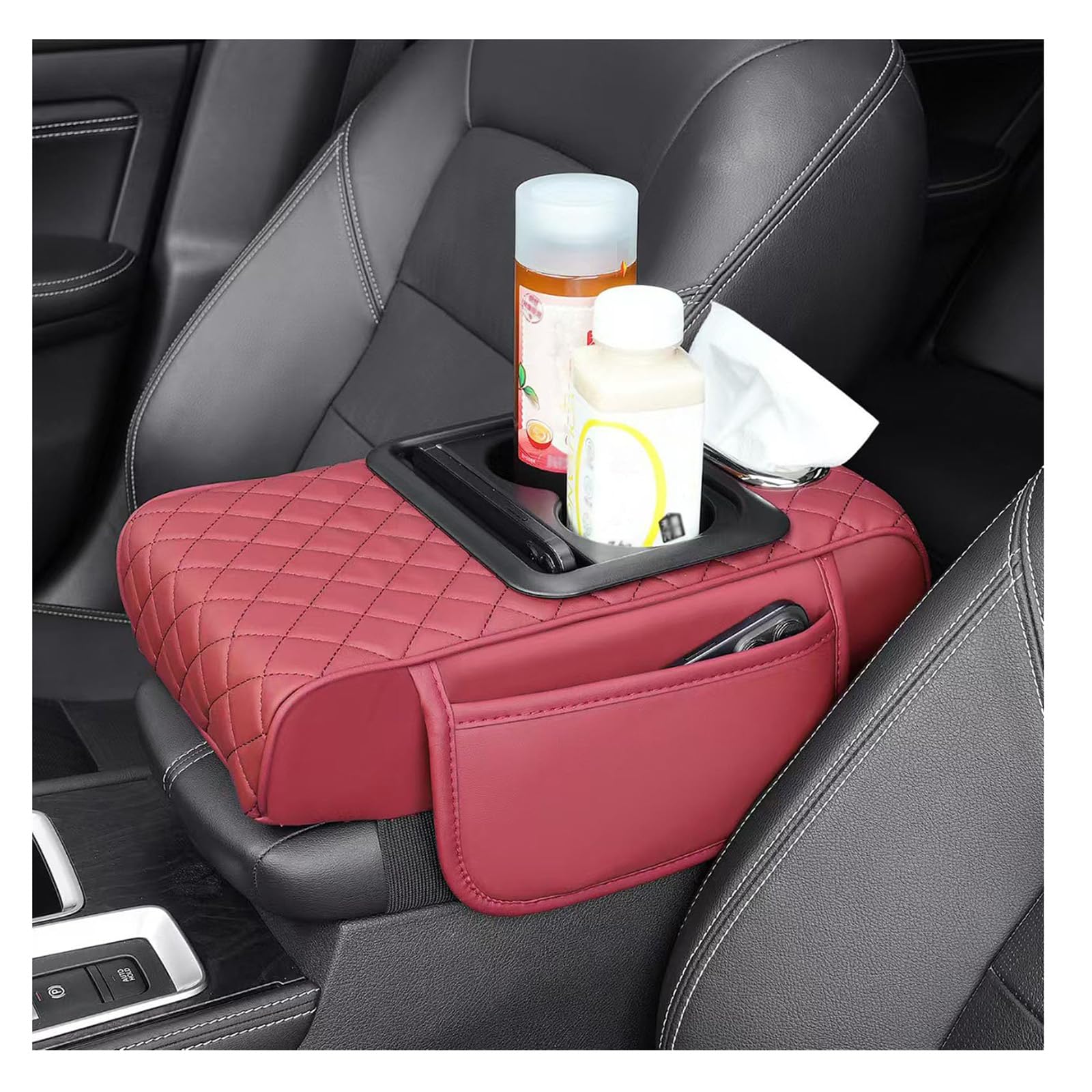 NHGTFOQ Car Centre Armrest Console Cover, for BMW 5er F11 Touring 2009–2017 Armrest Pad Cushion Storage Organiser Dual Cup Holder Tissue Box Side Pocket,B
