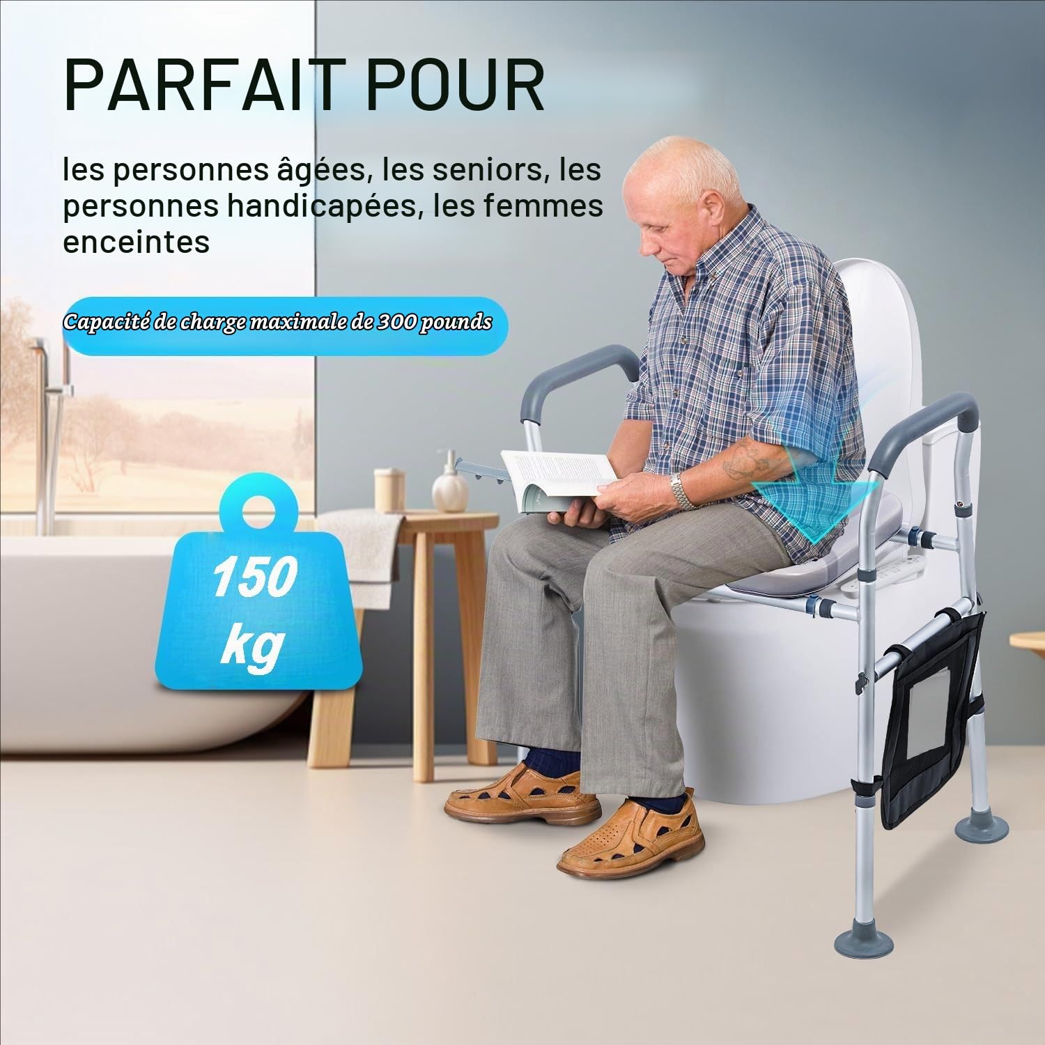 Rehausseur De Toilette Adulte,Hauteur Réglable,Pieds Antidérapants Remplaçables,Pas De Perçage,Convient Aux Personnes Âgées,Aux Personnes Handicapées,Aux Femmes Enceintes,Etc.
