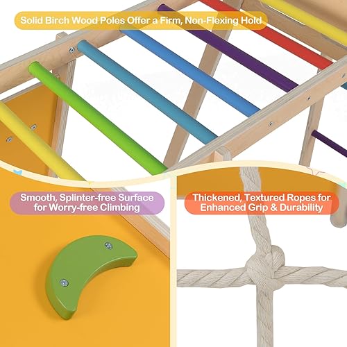 Miniatura 6 de Costzon Zona de juegos interiores, gimnasio Montessori 6 en 1 para niños con tobogán de bebé, pared de escalada en roca, aro de baloncesto, barra de