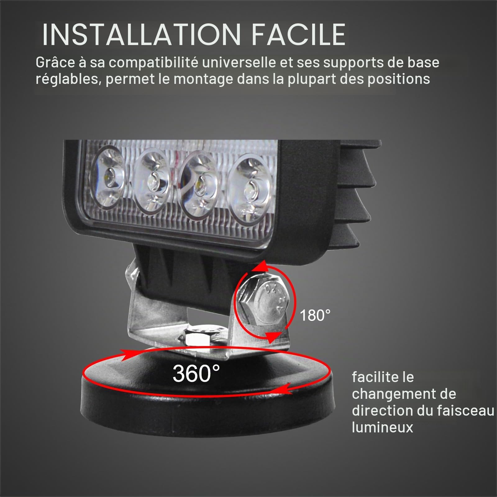 AUXTINGS 10.5 cm 48W Portable LED lumière de travail Offroad Spot Light interrupteur allume-cigare support de base magnétique pour voiture SUV remorque tracteur camion ingénierie maintenance camping