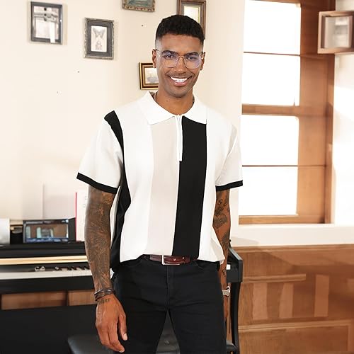 Miniatura 5 de Camisas polo de moda para hombre, camisas de punto vintage a rayas, camisas de golf casuales ajustadas