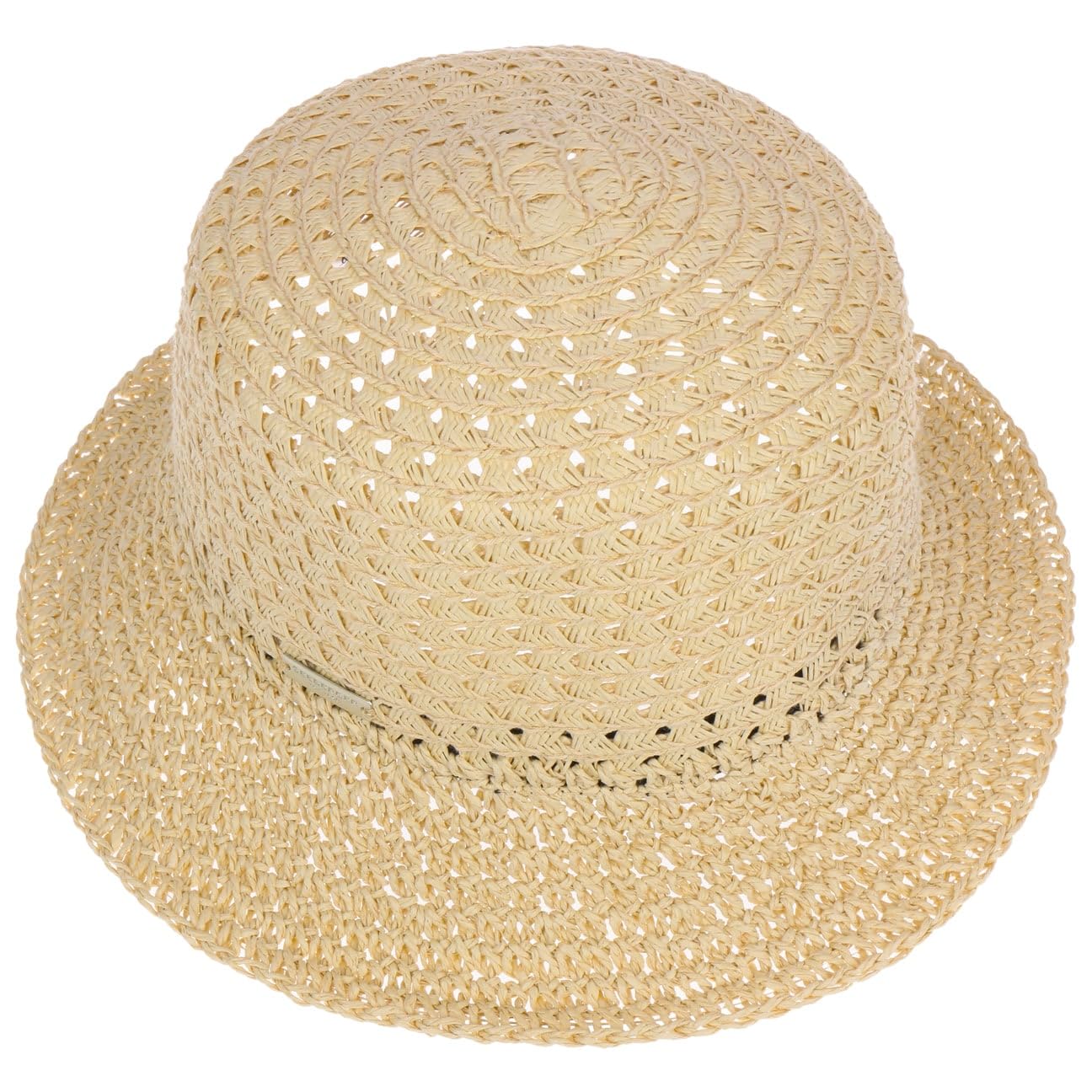 Seeberger Sombrero de paja con crochet de color liso, para verano, para jardín, playa, ganchillo, para mujer, primavera, verano, primavera y verano