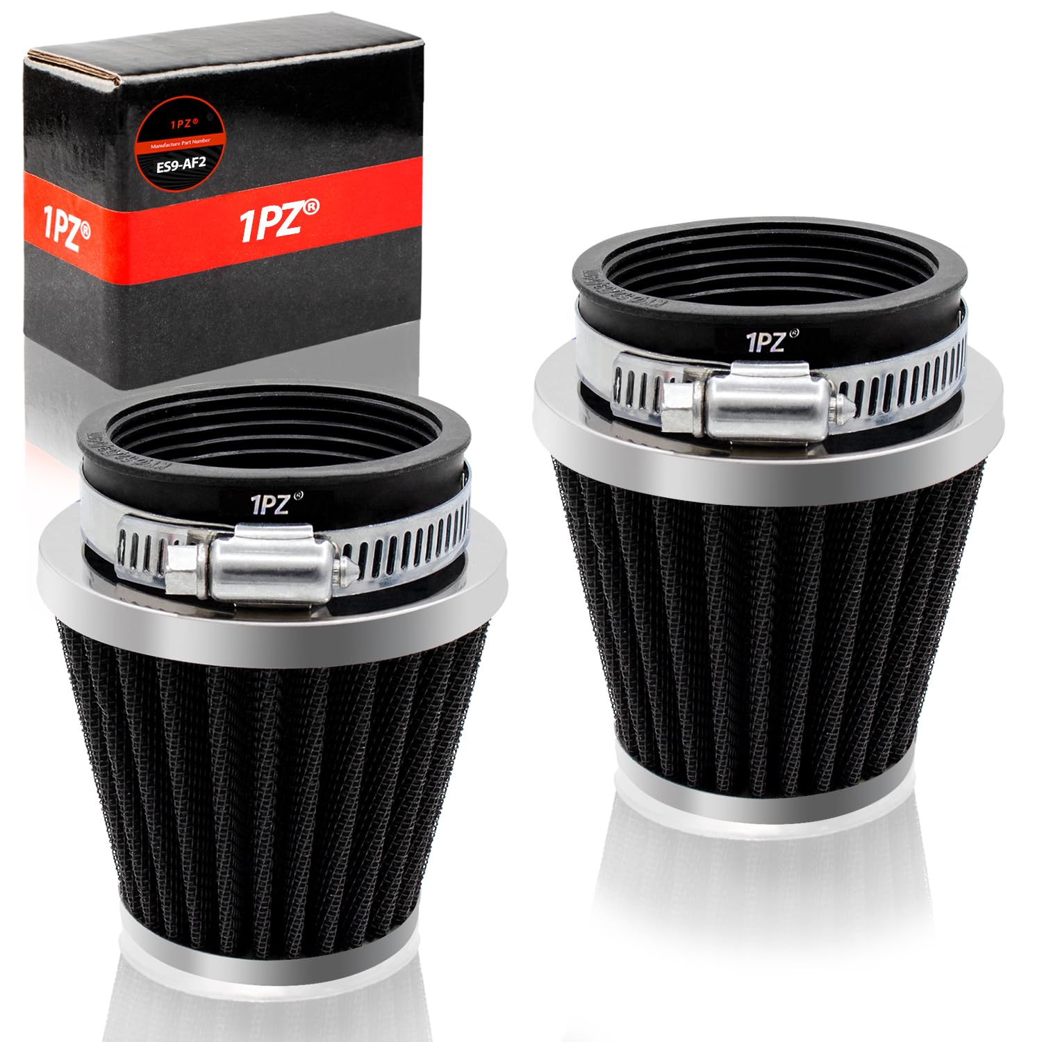 1PZ ES9-AF2 2 Filtros de aire para moto Universal 48mm 49mm 50mm Kit de filtro de admisión de aire para Motos todoterreno ATV Scooter Cuatrimoto Dirt Pit Bike 50cc 110cc 125cc 150cc (2 piezas, negro)