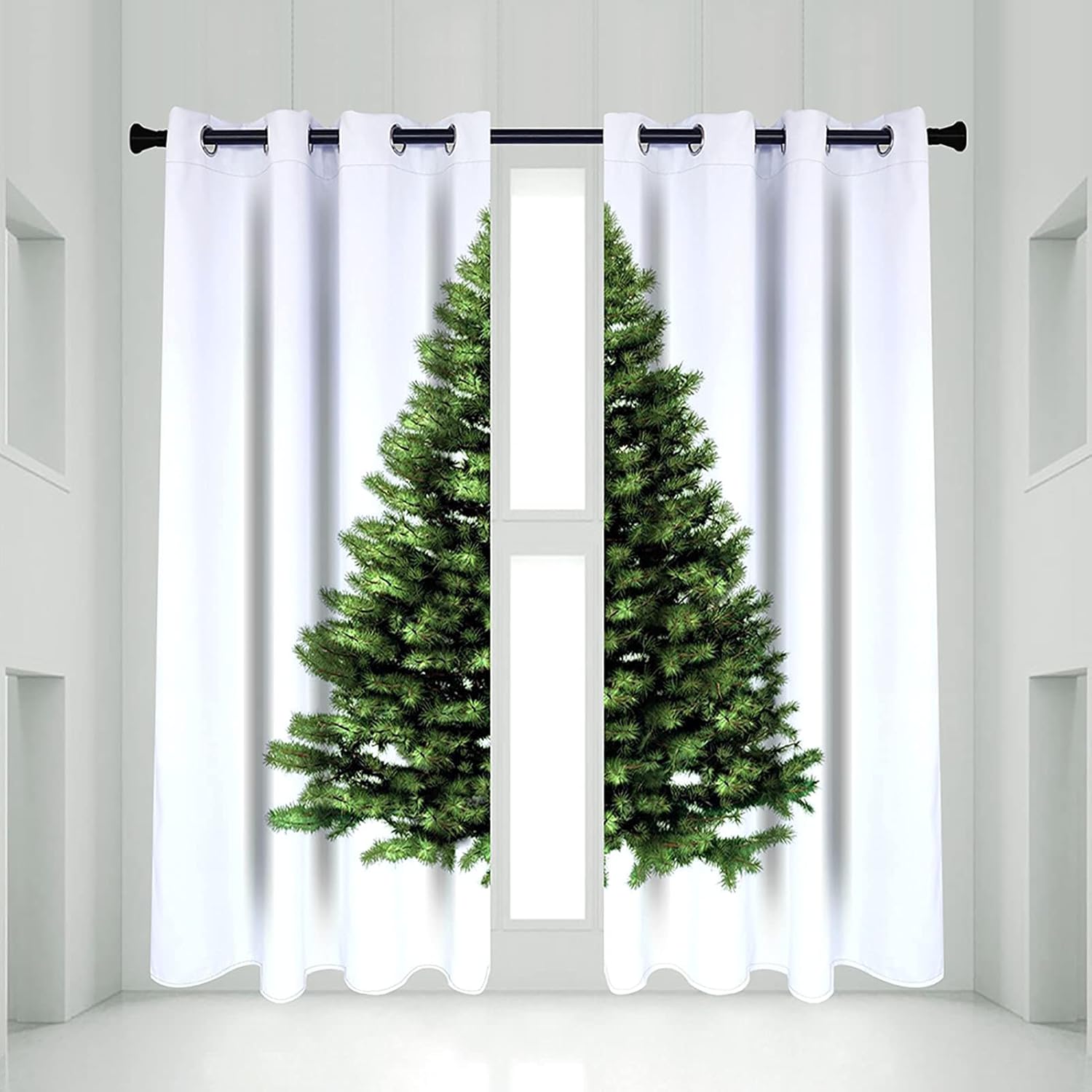 BOYOUTH グリーンパインパターンプリント遮光カーテン、リビングルーム用グロメット付きルームダークニング断熱カーテンとドレープ、