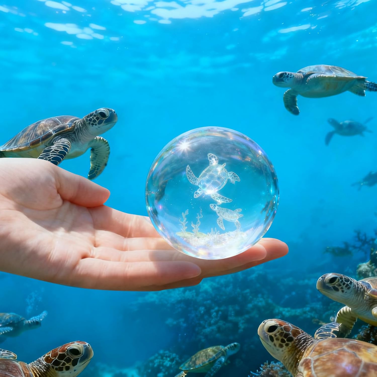 3D Sea Trutle Crystal Ball with Stand 60mm Sea Trutles Glass Paperweight Ball Home Decor Birthday for Women Men Turtle Lovers - Image 5